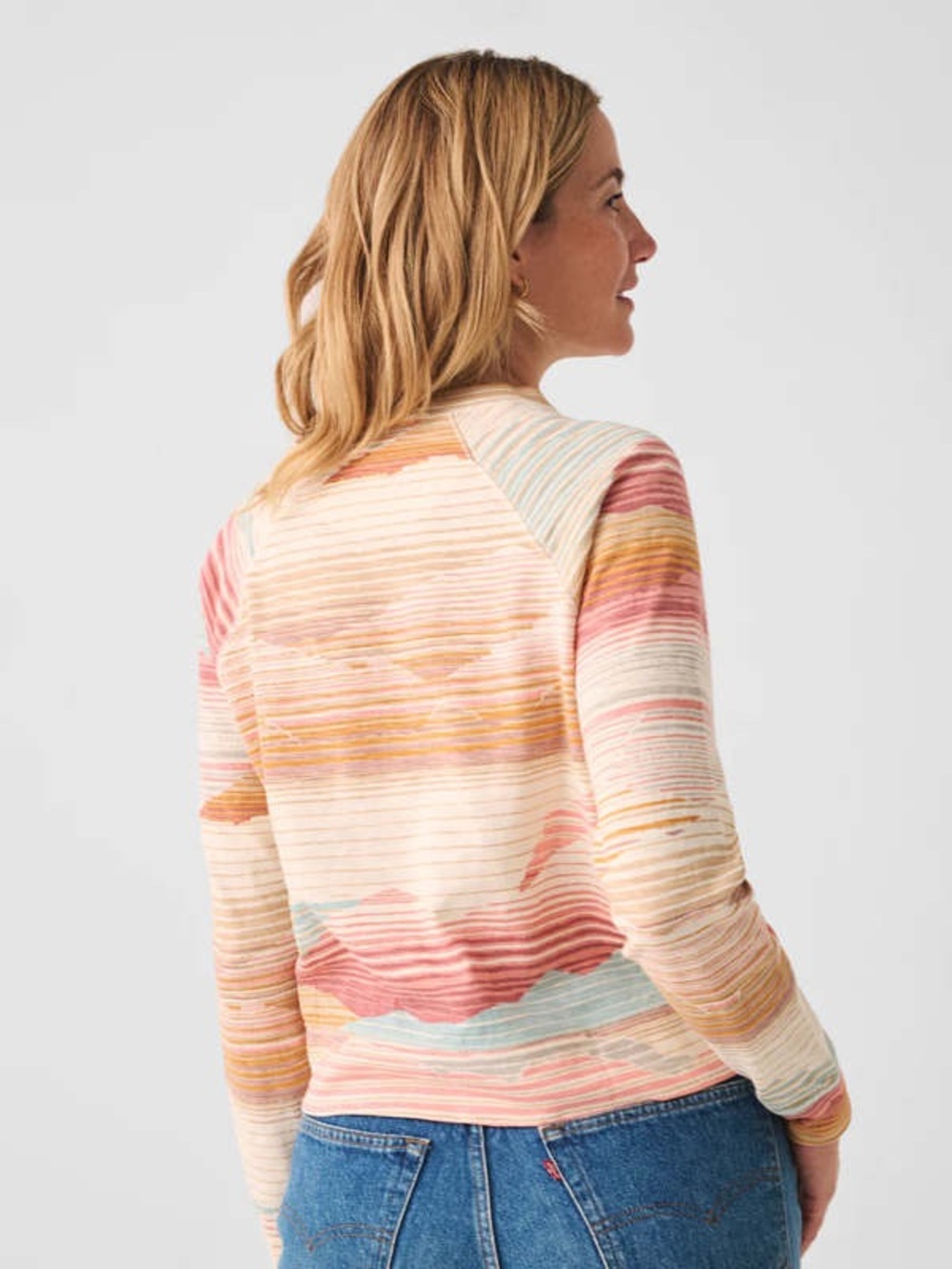 Faherty Women’s Sunwashed Slub Crewneck Size Large Stripe Landscape Organic NWOT - Picture 2 of 7